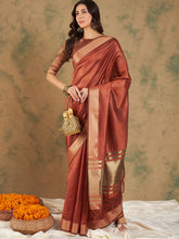 Womens Fashion Ethnic Rust Color Sarees-MLSHWSA1231RUS0ONE
